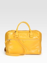 A bold leather style in a simply chic design with a versatile detachable strap.Double top handles, 5 dropDetachable shoulder strap, 20½ dropTop zip closureProtective metal feetOne outside zip pocketOne inside zip pocketTwo inside open pocketsCotton lining14W X 10H X 8½DImported A bold leather style in a simply chic design with a versatile detachable strap.Double top handles, 5 dropDetachable shoulder strap, 20½ dropTop zip closureProtective metal feetOne outside zip pocketOne inside zip pocketTwo inside open pocketsCotton lining14W X 10H X 8½DImported