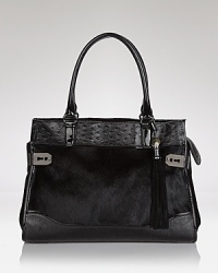 Animal print brings an exotic energy to an embossed suede and leather Rafe New York tote, secured with a top zipper which opens to a spacious interior with one compartment and 3 pockets. Animal print brings an exotic energy to an embossed suede and leather Rafe New York tote, secured with a top zipper which opens to a spacious interior with one compartment and 3 pockets.