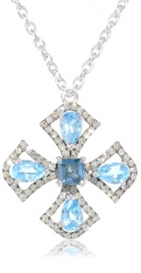 Badgley Mischka Fine Jewelry Blue Topaz Maltese and Champagne Diamonds Cross Pendant Necklace, 18 Badgley Mischka Fine Jewelry Blue Topaz Maltese and Champagne Diamonds Cross Pendant Necklace, 18