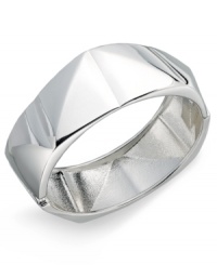 Sweet, slip-on style. Touch of Silver introduces affordable design with a structurally-unique bangle bracelet crafted in silver-plated steel. Approximate diameter: 2-1/2 inches. Approximate width: 4/5 inch to 1 inch. Sweet, slip-on style. Touch of Silver introduces affordable design with a structurally-unique bangle bracelet crafted in silver-plated steel. Approximate diameter: 2-1/2 inches. Approximate width: 4/5 inch to 1 inch.