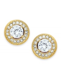 Understated brilliance. This pair of stud earrings from Eliot Danori is crafted from 18k gold-plated brass with crystals and cubic zirconias (1 ct. t.w.) adding luster. Approximate drop: 3/8 inch. Understated brilliance. This pair of stud earrings from Eliot Danori is crafted from 18k gold-plated brass with crystals and cubic zirconias (1 ct. t.w.) adding luster. Approximate drop: 3/8 inch.