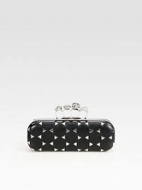 An edgy style in supple leather embellished with triangle studs accented with an iconic knuckle closure.Top clasp closureLeather lining8½W X 4H X 1½DMade in Italy An edgy style in supple leather embellished with triangle studs accented with an iconic knuckle closure.Top clasp closureLeather lining8½W X 4H X 1½DMade in Italy