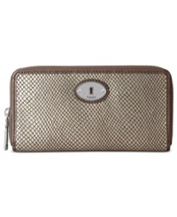 Get organized in the most exotic way with this chic, snakeskin-embossed leather clutch from Fossil. Ideally sized to slip inside a handbag, it boasts plenty of pockets and compartments for stowing your stash. Get organized in the most exotic way with this chic, snakeskin-embossed leather clutch from Fossil. Ideally sized to slip inside a handbag, it boasts plenty of pockets and compartments for stowing your stash.
