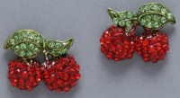 Glamorous Large 3/4 Gold Plated Sparkling Juicy Red Crystal Cherry Charm Stud Earrings with Green Crystal Leaves Glamorous Large 3/4 Gold Plated Sparkling Juicy Red Crystal Cherry Charm Stud Earrings with Green Crystal Leaves