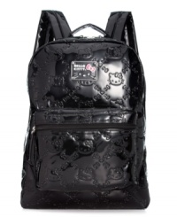 Featuring the fabulous iconic feline, this logo-embossed backpack by Hello Kitty is absolute purr-fection. Gorgeously glossy and accented with signature detailing, it's the ultimate fashionista find. Featuring the fabulous iconic feline, this logo-embossed backpack by Hello Kitty is absolute purr-fection. Gorgeously glossy and accented with signature detailing, it's the ultimate fashionista find.