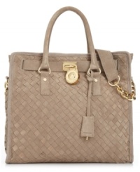 A classic complement to any ensemble, this gorgeous woven leather silhouette by MICHAEL Michael Kors is the epitome of great style. Custom signature hardware, padlock charm and elegant chain-link shoulder strap complete the look with grace and dimension. A classic complement to any ensemble, this gorgeous woven leather silhouette by MICHAEL Michael Kors is the epitome of great style. Custom signature hardware, padlock charm and elegant chain-link shoulder strap complete the look with grace and dimension.
