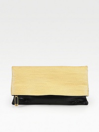 Impeccably-crafted raffia in dramatic, contrasting tones defines this ultra-glam fold-over design. Top zip closureOne inside open pocketCotton lining13½W X 13H X 1¼DMade in Italy Impeccably-crafted raffia in dramatic, contrasting tones defines this ultra-glam fold-over design. Top zip closureOne inside open pocketCotton lining13½W X 13H X 1¼DMade in Italy