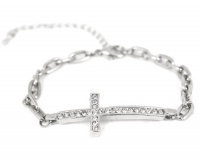 Silver Tone Horizontal Side Cross Bracelet for Women Cross Pave Sparkling Diamond Cut Crystal Elegant Trendy Fashion Jewelry Silver Tone Horizontal Side Cross Bracelet for Women Cross Pave Sparkling Diamond Cut Crystal Elegant Trendy Fashion Jewelry