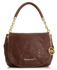Keep your look classical and cool with this luxe leather lovely from MICHAEL Michael Kors. Featuring golden detailing and chain-link accents, its sleek shape is sized-right to meet all your daily demands. Keep your look classical and cool with this luxe leather lovely from MICHAEL Michael Kors. Featuring golden detailing and chain-link accents, its sleek shape is sized-right to meet all your daily demands.