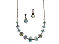Jewelry Set, Multicolored/Green Pistachio Glass Bead Necklace and Drop Earrings Set Jewelry Set, Multicolored/Green Pistachio Glass Bead Necklace and Drop Earrings Set
