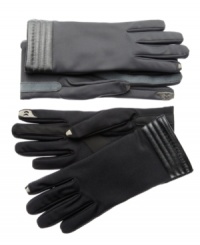 Sleek stretch gloves with a modern twist. Isotoner added patent-pending fingertips to these smarTouch gloves so your fingers stay warm while you make calls or change songs on your favorite touchscreen devices. Sleek stretch gloves with a modern twist. Isotoner added patent-pending fingertips to these smarTouch gloves so your fingers stay warm while you make calls or change songs on your favorite touchscreen devices.