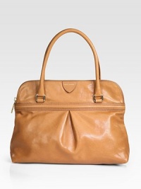 A roomy top handle carryall in supple leather with a pretty pleated detail.Double top handles, 6½ dropTop zip closureOne inside zip pocketOne inside open pocketCotton lining15½W X 10½H X 5DMade in Italy A roomy top handle carryall in supple leather with a pretty pleated detail.Double top handles, 6½ dropTop zip closureOne inside zip pocketOne inside open pocketCotton lining15½W X 10½H X 5DMade in Italy