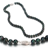 14k White Gold 6.5-7.0mm Black Akoya Saltwater Cultured Pearl Necklace AA+ Quality, 18 Inch Princess, Color Enhanced 14k White Gold 6.5-7.0mm Black Akoya Saltwater Cultured Pearl Necklace AA+ Quality, 18 Inch Princess, Color Enhanced