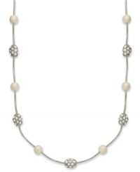 White-hot fashion. Charter Club stuns with this shimmering necklace that features plastic pearls and glass crystal-accented fireballs. Crafted in imitation rhodium tone mixed metal. Approximate length: 17 inches + 2-inch extender. White-hot fashion. Charter Club stuns with this shimmering necklace that features plastic pearls and glass crystal-accented fireballs. Crafted in imitation rhodium tone mixed metal. Approximate length: 17 inches + 2-inch extender.