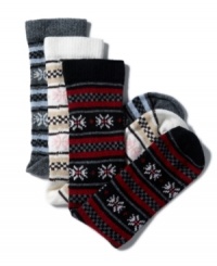 Let it snow. Your toes will be toasty warm in these plush cashmere socks from Charter Club, featuring festive snowflakes and subtle stripes. Let it snow. Your toes will be toasty warm in these plush cashmere socks from Charter Club, featuring festive snowflakes and subtle stripes.