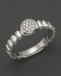 John Hardy Bedeg Silver Round Station Slim Band Ring with Diamond Pave John Hardy Bedeg Silver Round Station Slim Band Ring with Diamond Pave