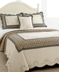 Prints charming. Featuring a melody of floral patterns embellished with intricate quilting and delicate embroidery, the Bryn sham makes over your bed with a hand-crafted look and artisan details. Printed floral reverse; scalloped edges. Prints charming. Featuring a melody of floral patterns embellished with intricate quilting and delicate embroidery, the Bryn sham makes over your bed with a hand-crafted look and artisan details. Printed floral reverse; scalloped edges.