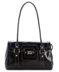 Exquisite glazed leather, subtle contrast stitching and polished silver-tone hardware lend a luxe feeling to this ladylike satchel from Giani Bernini. Its well-organized interior includes zipper pockets and slip compartments to ensure valuables stay safe and secure. Exquisite glazed leather, subtle contrast stitching and polished silver-tone hardware lend a luxe feeling to this ladylike satchel from Giani Bernini. Its well-organized interior includes zipper pockets and slip compartments to ensure valuables stay safe and secure.