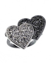 GUESS Ring, Silver and Hematite Tone Double Heart with Crystal Accents Ring Size 7 GUESS Ring, Silver and Hematite Tone Double Heart with Crystal Accents Ring Size 7