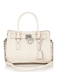 Look chic from work to weekend with this leather satchel from MICHAEL Michael Kors. Chain detailing at the straps lends subtle glamour. Look chic from work to weekend with this leather satchel from MICHAEL Michael Kors. Chain detailing at the straps lends subtle glamour.