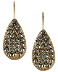Kenneth Cole New York puts on a dazzling display in this pair of teardrop earrings. Crafted from gold-tone mixed metal, the earrings feature rows of pave glass crystal accents for a shining statement. Approximate drop: 1 inch. Kenneth Cole New York puts on a dazzling display in this pair of teardrop earrings. Crafted from gold-tone mixed metal, the earrings feature rows of pave glass crystal accents for a shining statement. Approximate drop: 1 inch.