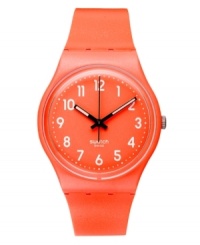 Throw on some metal with this Flaky Orange watch from Swatch. Throw on some metal with this Flaky Orange watch from Swatch.
