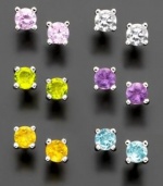 Macy's Earrings, Sterling Silver Multi Color Crystal Tiny Stud Earrings, Set of 6 Pair