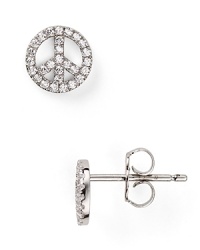 Crislu's delicate pure platinum peace sign stud earrings encapsulate statement style, accented by perfectly faceted, handset cubic stones. Crislu's delicate pure platinum peace sign stud earrings encapsulate statement style, accented by perfectly faceted, handset cubic stones.