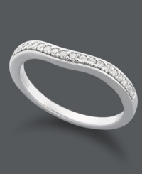 Exquisite design with a little hint of sparkle. This unique contour-shaped band features round-cut diamonds (1/6 ct. t.w.) set in 14k white gold. Exquisite design with a little hint of sparkle. This unique contour-shaped band features round-cut diamonds (1/6 ct. t.w.) set in 14k white gold.