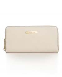 Luxe leather and gleaming 18K gold hardware decorates this polished design from MICHAEL Michael Kors. The ideal way to stay fashionably organized. Luxe leather and gleaming 18K gold hardware decorates this polished design from MICHAEL Michael Kors. The ideal way to stay fashionably organized.