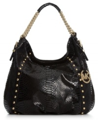 A laid-back silhouette gets a posh upgrade in python-embossed patent leather with glam, golden hardware. Demure chain-link straps play perfectly against the edgy stud accents, while the spacious interior features plenty of pockets for the essentials that need safekeeping. A laid-back silhouette gets a posh upgrade in python-embossed patent leather with glam, golden hardware. Demure chain-link straps play perfectly against the edgy stud accents, while the spacious interior features plenty of pockets for the essentials that need safekeeping.