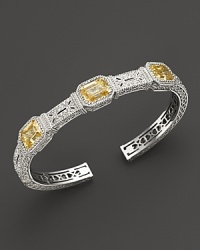 Sparkling canary crystals are set on an ornate sterling silver cuff from Judith Ripka's Estate collection. Sparkling canary crystals are set on an ornate sterling silver cuff from Judith Ripka's Estate collection.