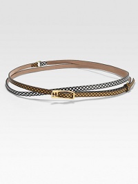 This slender leather wrap style features a sharp checked pattern and a slender goldtone buckle.About ½ wideLeatherMade in Italy of imported fabric This slender leather wrap style features a sharp checked pattern and a slender goldtone buckle.About ½ wideLeatherMade in Italy of imported fabric