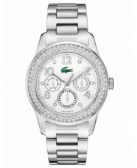 A shimmering standout, this Lacoste Advantage watch is an elegant design graced with crystal accents. A shimmering standout, this Lacoste Advantage watch is an elegant design graced with crystal accents.