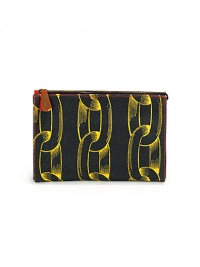 THE LOOKRectangular shapeContrasting signature chain-link print, alloverTop zip closureTHE MEASUREMENT9½W X 6½H X 3½DTHE MATERIALCoated canvas/leather trimPrinted nylon liningORIGINImported THE LOOKRectangular shapeContrasting signature chain-link print, alloverTop zip closureTHE MEASUREMENT9½W X 6½H X 3½DTHE MATERIALCoated canvas/leather trimPrinted nylon liningORIGINImported