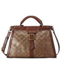 Reel in a retro look with this mod diamond-embossed satchel from Fossil. Crafted from rich leather with vintage-inspired details, it'll take you from desk-to-dinner in a wink. Reel in a retro look with this mod diamond-embossed satchel from Fossil. Crafted from rich leather with vintage-inspired details, it'll take you from desk-to-dinner in a wink.