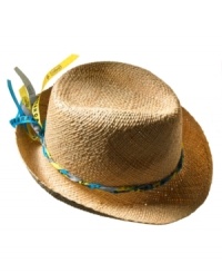 Head to the beach in this vibrant fedora from Live Wordly! Inspired by the famed beaches of Brasil, it's wrapped in a colorful assortment of Brazilian wish bracelets, a centuries-old tradition of good luck. Made of natural raffia, the fibers for these fedoras are grown throughout rural villages and then brought to the city to be shaped. The process creates over a thousand jobs in several different communities. A portion of the proceeds are dedicated to saving the Brazilian rainforest through the Nature Conservancy's plantabillion.org. Discover Brasil. The bold colors. The exotic scents. The sensual textures. The natural sensations. Only at Macy's. Head to the beach in this vibrant fedora from Live Wordly! Inspired by the famed beaches of Brasil, it's wrapped in a colorful assortment of Brazilian wish bracelets, a centuries-old tradition of good luck. Made of natural raffia, the fibers for these fedoras are grown throughout rural villages and then brought to the city to be shaped. The process creates over a thousand jobs in several different communities. A portion of the proceeds are dedicated to saving the Brazilian rainforest through the Nature Conservancy's plantabillion.org. Discover Brasil. The bold colors. The exotic scents. The sensual textures. The natural sensations. Only at Macy's.