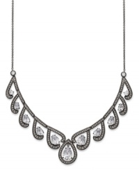 An alluring frontal necklace from Eliot Danori. Sparkling crystals and clear cubic zirconias (7-5/8 ct. t.w.) combine to present an enchanting appearance. Set in hematite tone brass. Approximate length: 16 inches + 2-inch extender. Approximate drop: 3/4 inches. An alluring frontal necklace from Eliot Danori. Sparkling crystals and clear cubic zirconias (7-5/8 ct. t.w.) combine to present an enchanting appearance. Set in hematite tone brass. Approximate length: 16 inches + 2-inch extender. Approximate drop: 3/4 inches.