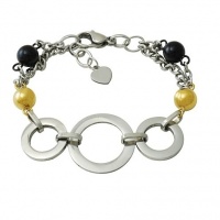 Ladies Gold and Silver Tone Circle Heart Tag Bracelet 8 inch Stainless Steel Ladies Gold and Silver Tone Circle Heart Tag Bracelet 8 inch Stainless Steel