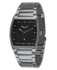 A sleek, masculine watch from Kenneth Cole New York with a modern gunmetal gray tone. Gray stainless steel bracelet and cushion-shaped case. Rectangular black dial with logo and stick indices. Quartz movement. Water resistant to 30 meters. Limited lifetime warranty. A sleek, masculine watch from Kenneth Cole New York with a modern gunmetal gray tone. Gray stainless steel bracelet and cushion-shaped case. Rectangular black dial with logo and stick indices. Quartz movement. Water resistant to 30 meters. Limited lifetime warranty.