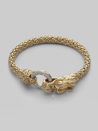 From the Naga Collection. A dragon inspired 18K gold creation with diamond pavé ring.Diamond, 0.48 tcw 18K gold Widest point, about 1¼ Bracelet width, about ¼ Hinge clasp closure Made in Bali From the Naga Collection. A dragon inspired 18K gold creation with diamond pavé ring.Diamond, 0.48 tcw 18K gold Widest point, about 1¼ Bracelet width, about ¼ Hinge clasp closure Made in Bali