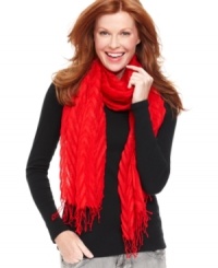Add a pretty pop of color to your basic black with this bold beauty from Jones New York. With an open work design and pleated detailing, it's the ideal day-to-night accessory. Add a pretty pop of color to your basic black with this bold beauty from Jones New York. With an open work design and pleated detailing, it's the ideal day-to-night accessory.