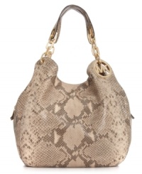 Show some skin with this python-embossed leather tote from MICHAEL Michael Kors that lends an exotic look to any outfit. Ultra spacious and adorned with golden hardware, it's the perfect piece for fall. Show some skin with this python-embossed leather tote from MICHAEL Michael Kors that lends an exotic look to any outfit. Ultra spacious and adorned with golden hardware, it's the perfect piece for fall.