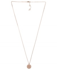 Understated appeal. Michael Kors' necklace, crafted from rose gold ion-plated steel, features a concave glass pave pendant for a subtle, yet stylish, statement. Approximate length: 30 inches + 2-inch extender. Approximate drop: 3/4 inch. Understated appeal. Michael Kors' necklace, crafted from rose gold ion-plated steel, features a concave glass pave pendant for a subtle, yet stylish, statement. Approximate length: 30 inches + 2-inch extender. Approximate drop: 3/4 inch.