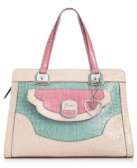 Trust your animal instincts with this croc-embossed design from GUESS that rocks cool colorblocking and signature details. Poised and pocket-lined, it's designed to meet all your daily demands Trust your animal instincts with this croc-embossed design from GUESS that rocks cool colorblocking and signature details. Poised and pocket-lined, it's designed to meet all your daily demands