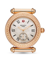 An ultra-luxe watch head from Michele with sparkling diamond pave bezel and chronograph dial. An ultra-luxe watch head from Michele with sparkling diamond pave bezel and chronograph dial.