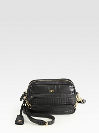 A elegant quilted leather style with radiant hardware and a petite frame.Detachable leather and chain top handle, 2½ dropAdjustable shoulder strap, 20-22 dropTop zip closureOne outside zip pocketOne inside zip pocketFully lined7W X 4½H X 2DImported A elegant quilted leather style with radiant hardware and a petite frame.Detachable leather and chain top handle, 2½ dropAdjustable shoulder strap, 20-22 dropTop zip closureOne outside zip pocketOne inside zip pocketFully lined7W X 4½H X 2DImported