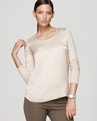 Master fall's minimalist aesthetic in this Bloomingdale's exclusive Gerard Darel top featuring a neutral palette and understated silk front. Master fall's minimalist aesthetic in this Bloomingdale's exclusive Gerard Darel top featuring a neutral palette and understated silk front.