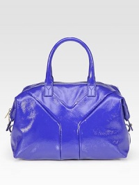 Sleek glazed leather finished with a signature Y front.Double top handles, 5 drop Top zip closure Protective metal feet One inside zip pocket Two inside open pockets Cotton lining 13½W X 9H X 6D Made in Italy Sleek glazed leather finished with a signature Y front.Double top handles, 5 drop Top zip closure Protective metal feet One inside zip pocket Two inside open pockets Cotton lining 13½W X 9H X 6D Made in Italy