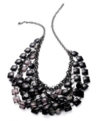 Bold style with modern sophistication. This Charter Club necklace shakes and shimmers with layers of jet acrylic beads. Crafted in hematite tone mixed metal. Approximate length: 9 inches + 3-1/3-inch extender. Approximate drop: 2-1/2 inches. Bold style with modern sophistication. This Charter Club necklace shakes and shimmers with layers of jet acrylic beads. Crafted in hematite tone mixed metal. Approximate length: 9 inches + 3-1/3-inch extender. Approximate drop: 2-1/2 inches.